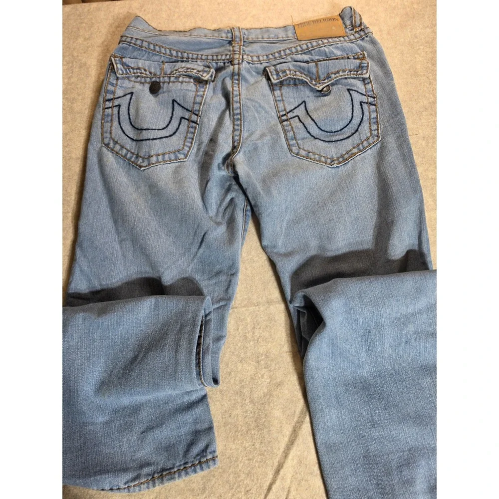 True Religion Ricky Relaxed Straight Jeans Mens 38 Light Wash Blue Denim USAMade